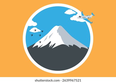 Vector mountain scenery with clouds and planes during the day gives a calm and comfortable impression