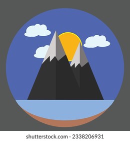 vector mountain and sea in circle