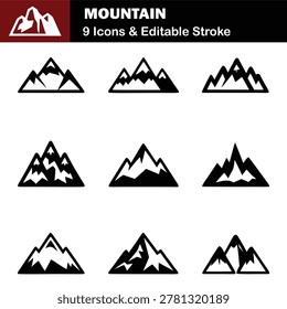 Vector Mountain Silhouette Icon Set Illustration