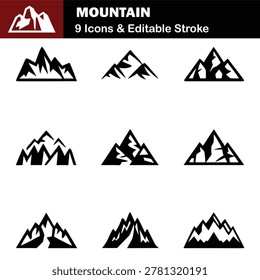 Vector Mountain Silhouette Icon Set Illustration