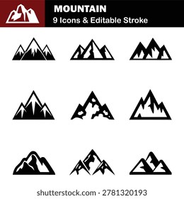 Vector Mountain Silhouette Icon Set Illustration