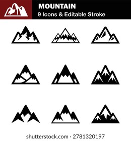 Vector Mountain Silhouette Icon Set Illustration