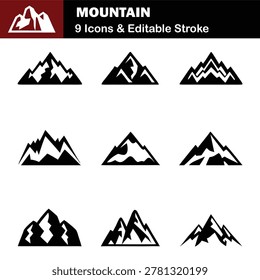 Vector Mountain Silhouette Icon Set Illustration