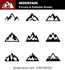 Vector Mountain Silhouette Icon Set Illustration