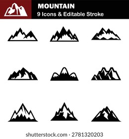 Vector Mountain Silhouette Icon Set Illustration