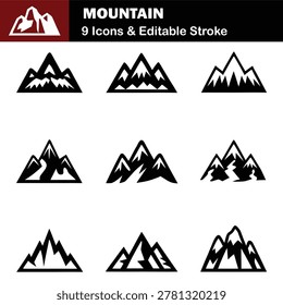 Vector Mountain Silhouette Icon Set Illustration
