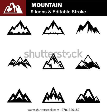 Vector Mountain Silhouette Icon Set Illustration