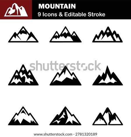 Vector Mountain Silhouette Icon Set Illustration