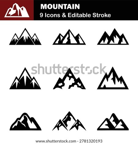 Vector Mountain Silhouette Icon Set Illustration