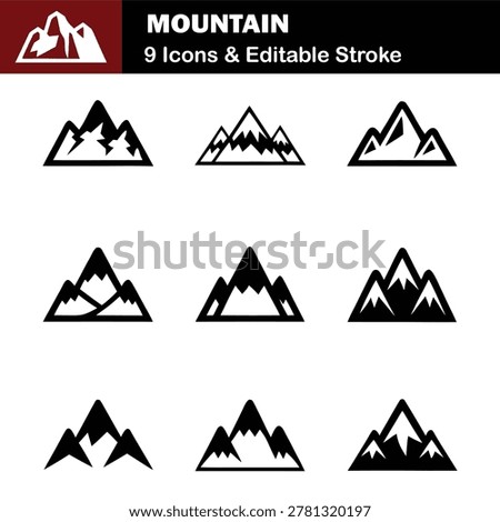 Vector Mountain Silhouette Icon Set Illustration