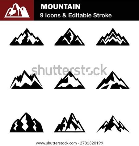 Vector Mountain Silhouette Icon Set Illustration