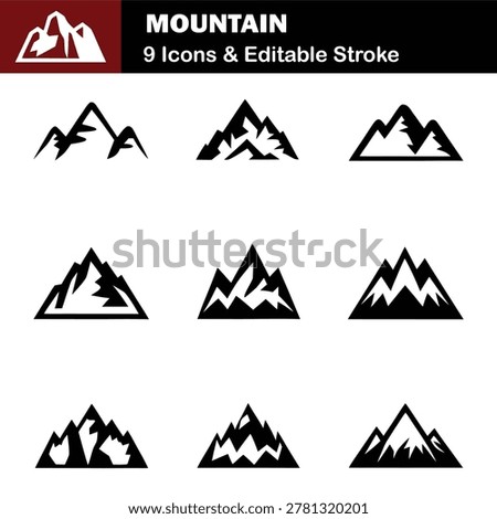 Vector Mountain Silhouette Icon Set Illustration