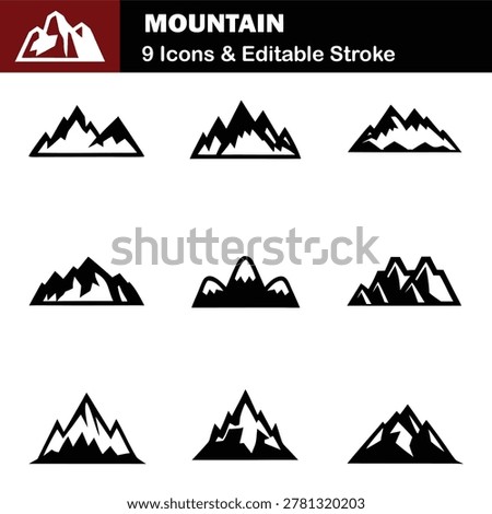 Vector Mountain Silhouette Icon Set Illustration