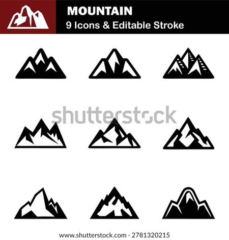 Vector Mountain Silhouette Icon Set Illustration