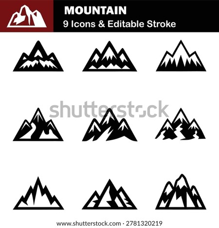 Vector Mountain Silhouette Icon Set Illustration