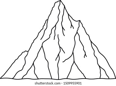 Vector mountain silhouette illustration. Hand drawn black mountain symbol .You can use it for winter camping logo, sign, travel labels, climbing, hiking badges, mug prints and more