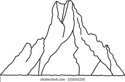 Vector mountain silhouette illustration. Hand drawn black simple mountain print. 