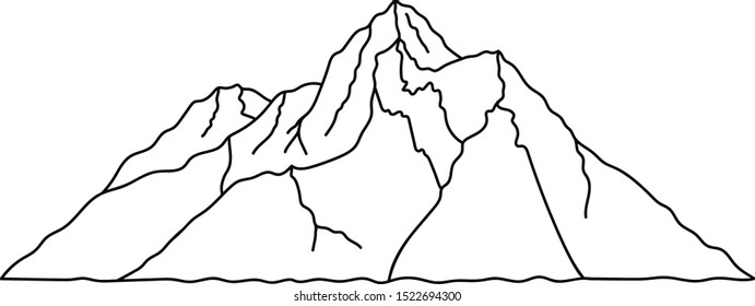 Vector mountain silhouette illustration. Hand drawn black mountain. You can use it for winter camping logo, sign, travel labels, climbing, hiking badges, mug prints and more