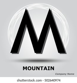 Vector mountain silhouette on grey background