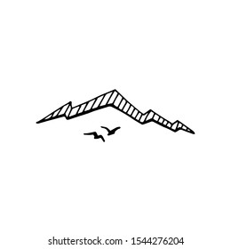 Vector mountain sketch logo. Hand drawn illustration isolated on white background