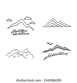 Vector mountain sketch logo. Hand drawn illustration isolated on white background