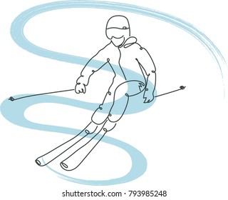 Vector mountain skier outline illustration