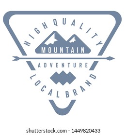 Vector mountain with snow on its peak decorated with rounded corner of triangle represents extreme outdoor activity, adventure logo or brand of outdoor gear