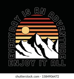 Vector Mountain with Stripe Sunset and Adventure Slogan Artwork