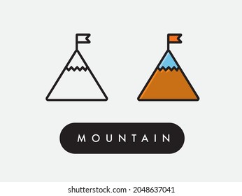 Vector Mountain Summit Flag Climbing Icon Illustration