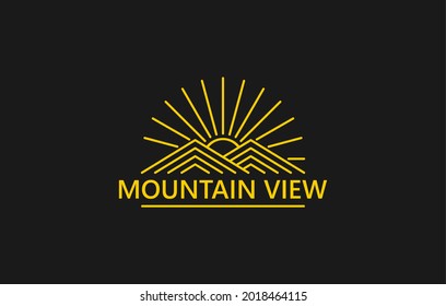 Vector of Mountain and Sun Shine Line Art Vintage Logo Design Logo Template suitable for outdoor and nature business