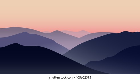 Vector mountain sunset landscape