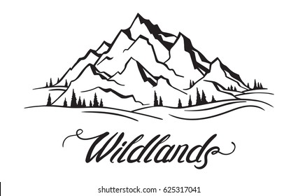 Vector mountain with texture. Sketch illustration with quote. The mountain are calling and i must go