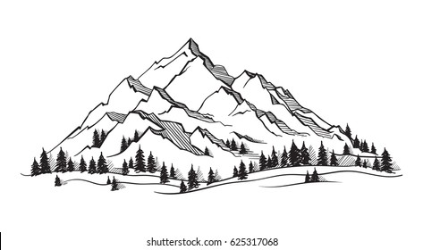 Vector mountain with texture. Sketch illustration with quote. The mountain are calling and i must go