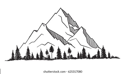 Vector mountain with texture. Sketch illustration with quote. The mountain are calling and i must go