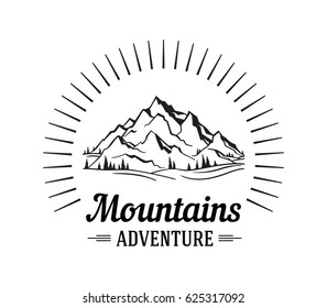 Vector mountain with texture. Sketch illustration with quote. The mountain are calling and i must go