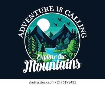 Vector Mountain T-Shirt Design: Bold, Scenic Graphics Ideal for Outdoor and Adventure Lovers.