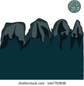 Vector, mountain views at night and moon