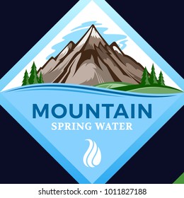 Vector mountain water logo or label