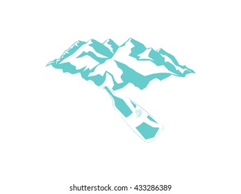 vector mountain wine landscape outline illustration. Trendy concept for wine list, bar or restaurant menu, labels and package