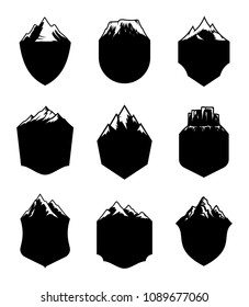 Vector mountains blank badges isolated on white. Tourism and travel labels.