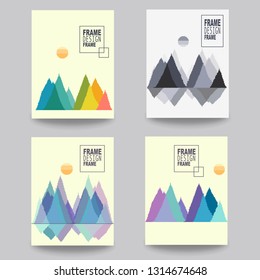 Vector mountains brochure cards set. Tourism on nature template of flyear, magazines, poster, book cover, banners. Active lifestyle invitation concept background. Layout illustration modern page