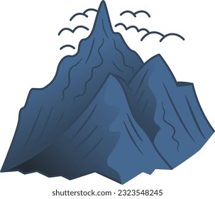 Montañas vectoriales al estilo de las caricaturas. El concepto de recreación activa, viajes y turismo.