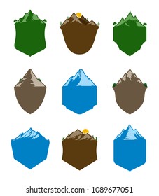 Vector mountains colorful blank badges isolated on white. Tourism and travel labels.