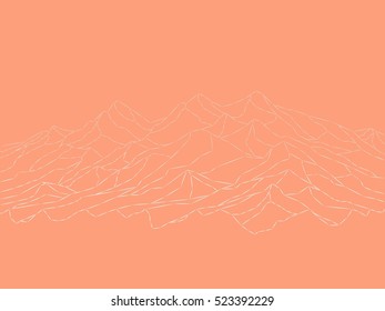 vector mountains desert sinai outline illustration. salmon background. linear style