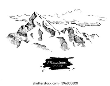 Vector mountains drawing. Hand drawn illustrations. Great for travel, hiking, tourism, trekking business promoting.