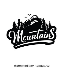 Vector Mountains Emblem Lettering Typography Design Stock Vector ...