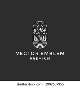 Vector mountains emblem. Outdoor activity logo symbol. in black background.