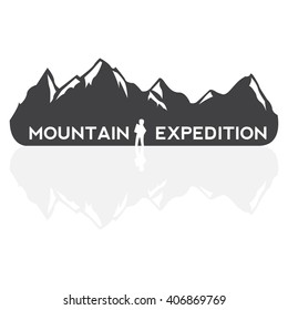 Vector mountains emblem. Outdoor activity symbol. Vector illustration.