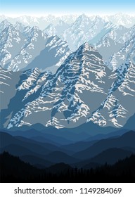 vector mountains forest background texture seamless pattern
