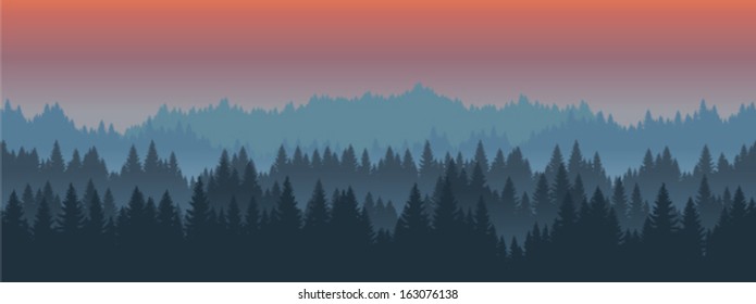 vector mountains forest background texture seamless pattern